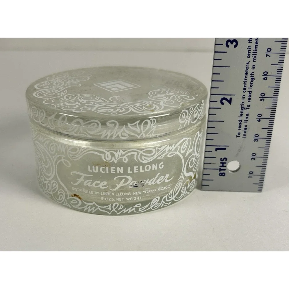 Vintage 1940's Lucien Lelong 5 oz Face Powder Glass Jar